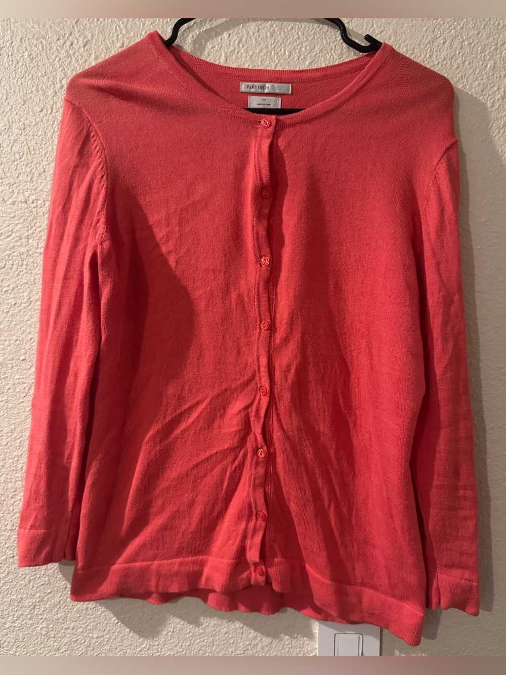 Van Heusen Coral Button-Front Crewneck Cardigan 100% Cotton